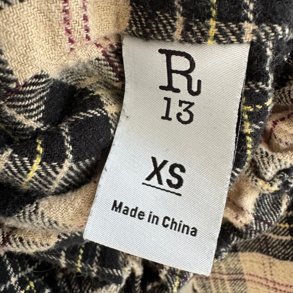 R13 Plaid Gathered Hem Workshirt Size XS - Picture 13 of 13